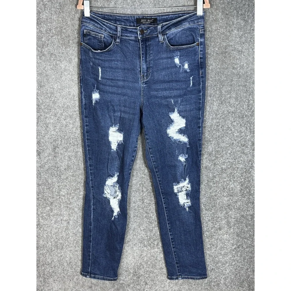Judy Blue High Rise Boyfriend Jeans Juniors Size 9/29 Blue Distressed Stretch